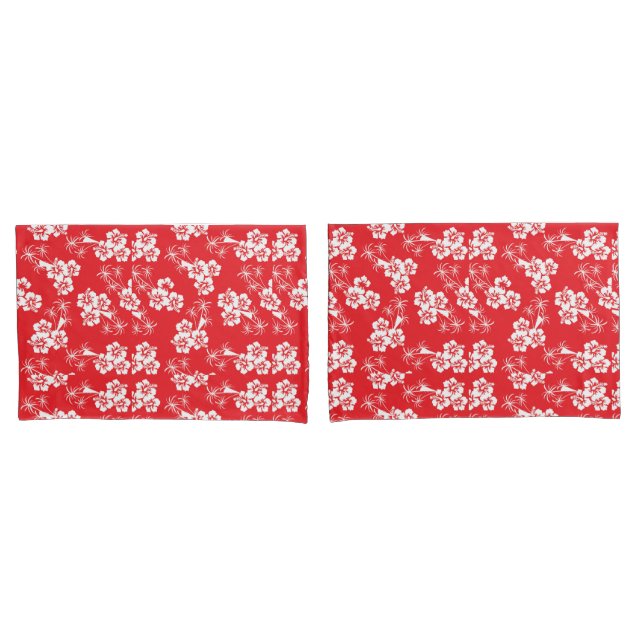 Housse D'oreillers Tropiques rouges et blancs  (devant-Set)