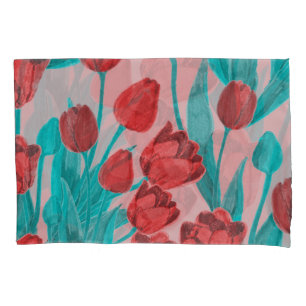 Housse D'oreillers Tulipes de printemps, motif floral dessiné à la ma