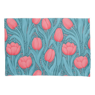 Housse D'oreillers Tulipes en bleu et rouge