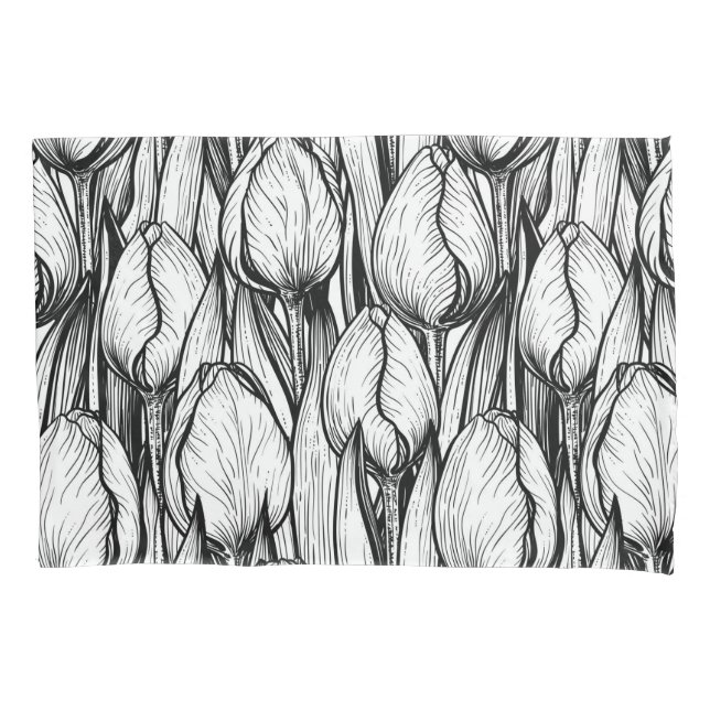 Housse D'oreillers Tulipes en noir et blanc (devant)