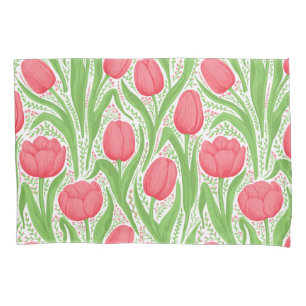 Housse D'oreillers Tulipes en rouge et vert