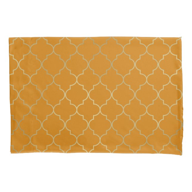 Housse D'oreillers Turmeric Jaune & Gold Quatrefoil Motif (devant)