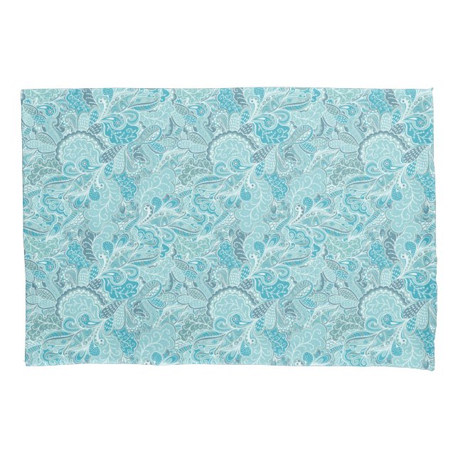 Housse D'oreillers Turquoise bleu et blanc Elegance Paisley (devant)