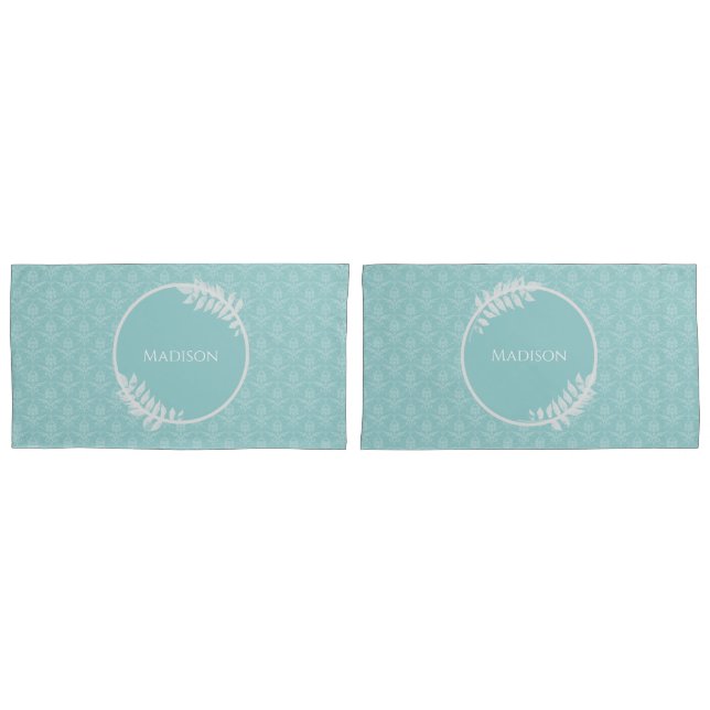 Housse D'oreillers Turquoise Elegant Coussin Coque Damask (devant-Set)