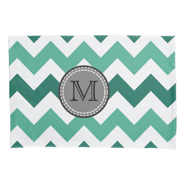 Housse D'oreillers Turquoise et Mint Chevron Zigzag Monogram (devant)
