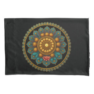 Housse D'oreillers Turquoise Lotus Mandala - Reversible Black Boho