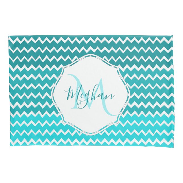 Housse D'oreillers Turquoise Oreiller personnalisé Ombre Chevron (devant)
