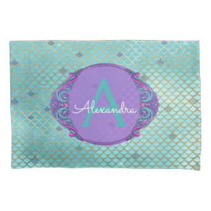 Housse D'oreillers Turquoise vert et mauve Étalons de sirène Monogram