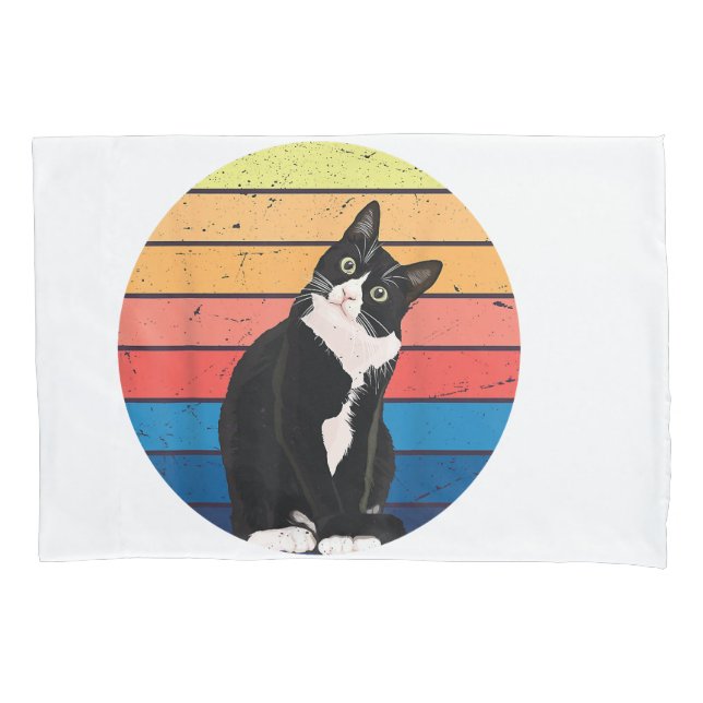 Housse D'oreillers Tuxedo Chat Cadeau Couleurs rétro pour Amoureux de (devant)