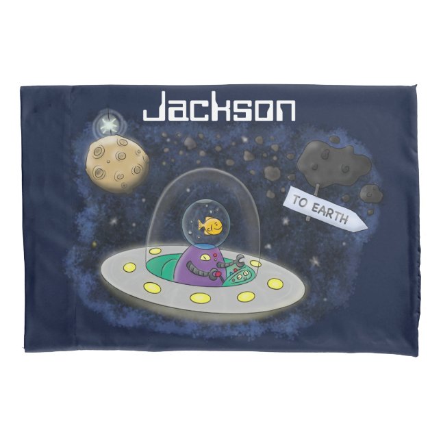 Housse D'oreillers Un joli poisson heureux dans l'espace dessin animé (devant)