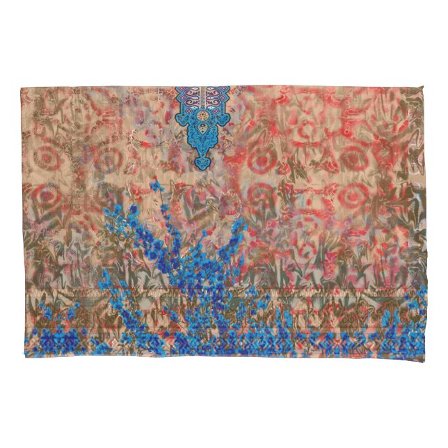 Housse D'oreillers un tableau d'écharpe bleu et beige (devant)