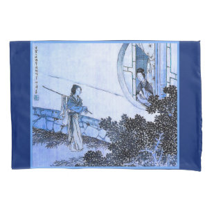 Housse D'oreillers Une femme japonaise en kimono à la fenêtre du moon