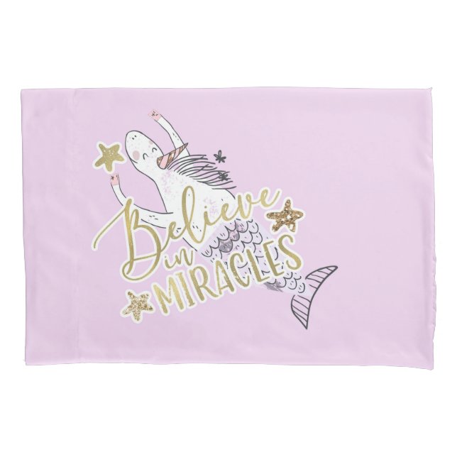 Housse D'oreillers Unicorn Mermaid Moderne tendance croire en Miracle (devant)