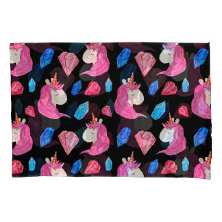 Housse D'oreillers Unicorne, cristaux : magique motif aquarelle.