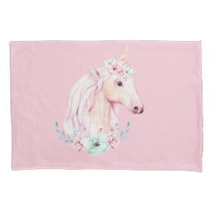Housse D'oreillers Unicorne Dans Les Fleurs Aquarelle Whimsical Rose