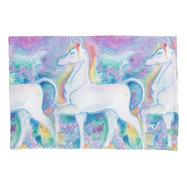 Housse D'oreillers Unicornes aquarelle (devant)