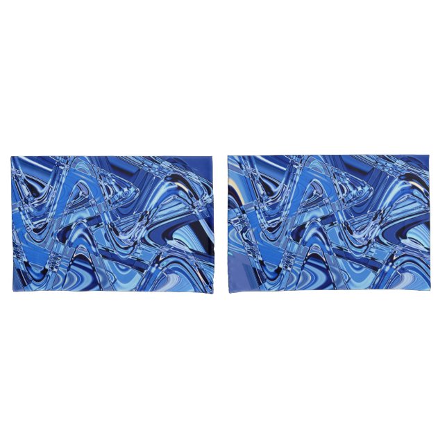 Housse D'oreillers vagues de routes en bleu (devant-Set)