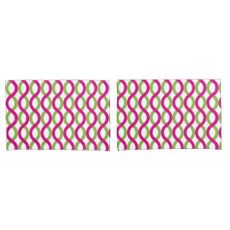 Housse D'oreillers Vagues en vert et Motif Fuchsia