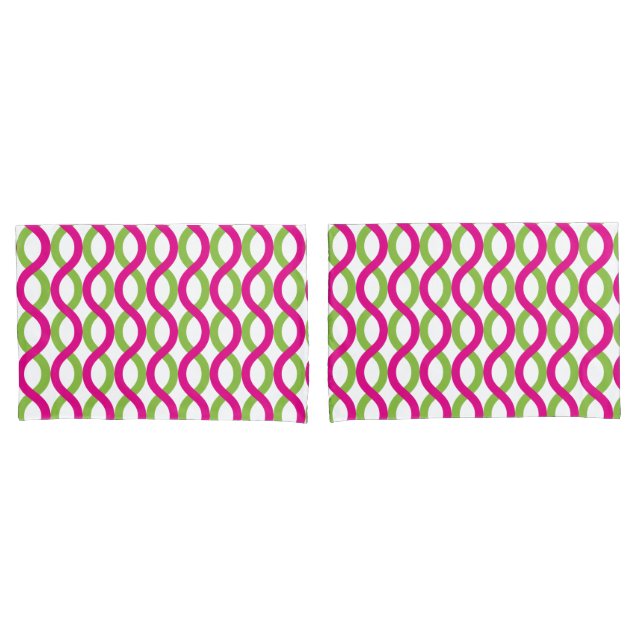 Housse D'oreillers Vagues en vert et Motif Fuchsia (devant-Set)
