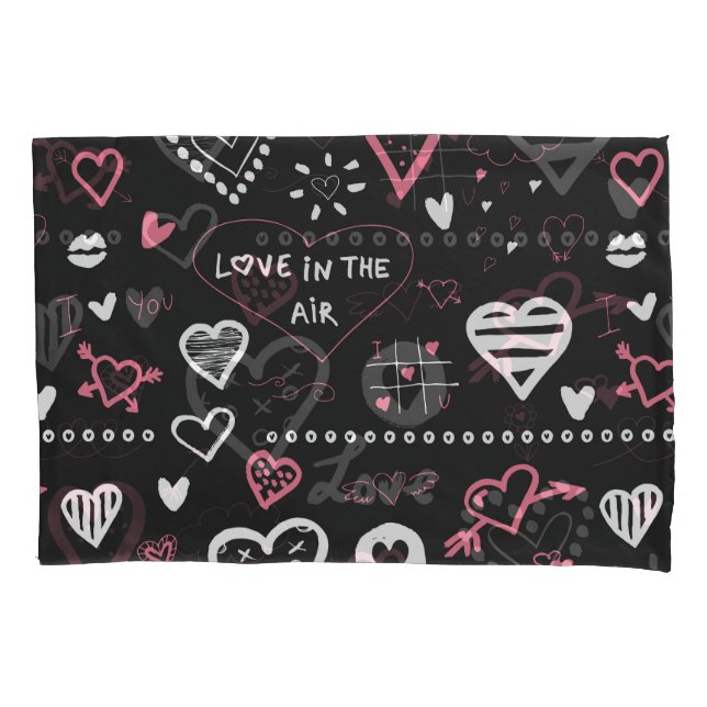Housse D'oreillers Valentine Doodle Heart Vintage (devant)