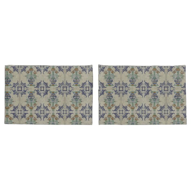 Housse D'oreillers Vase de tulipes en carreaux de Delft antiques : bl (Dos-Set)