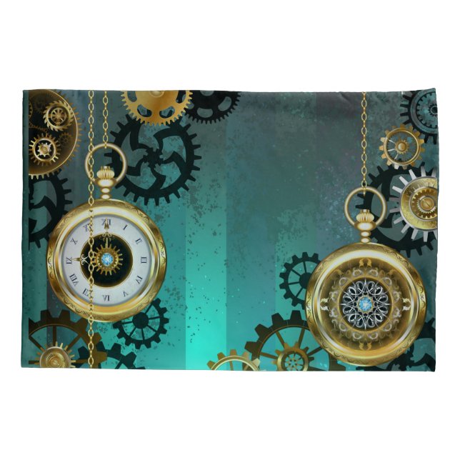 Housse D'oreillers Veille bijoux Steampunk sur un Arrière - plan vert (Dos)