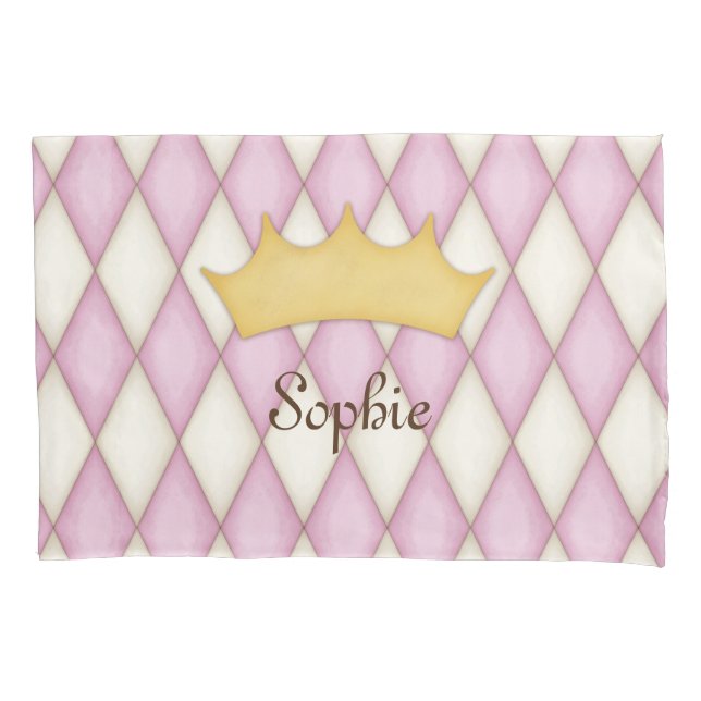 Housse D'oreillers Vérification Diamant Rose Nom Personnalisé Princes (devant)