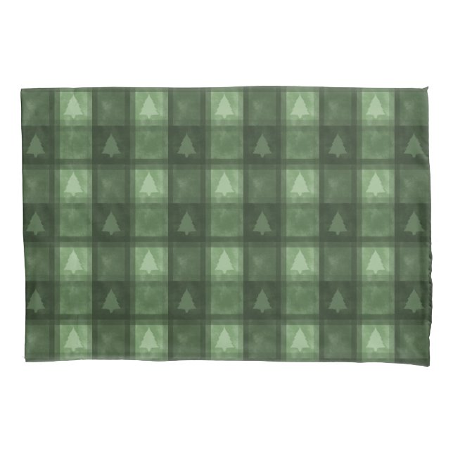 Housse D'oreillers Vert Texturé à Carreaux et Formes de Sapin de Noël (devant)