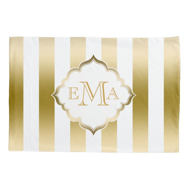 Housse D'oreillers Verticale Grilles Or Et Blanc (Dos)