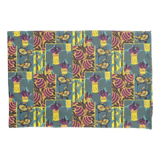 Housse D'oreillers Vibrant Maximalist Purple & Teal Floral Print (devant)