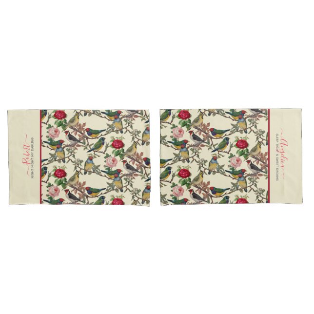Housse D'oreillers Victorian Chintzy Scrapbook Retro Birds Motif (devant-Set)