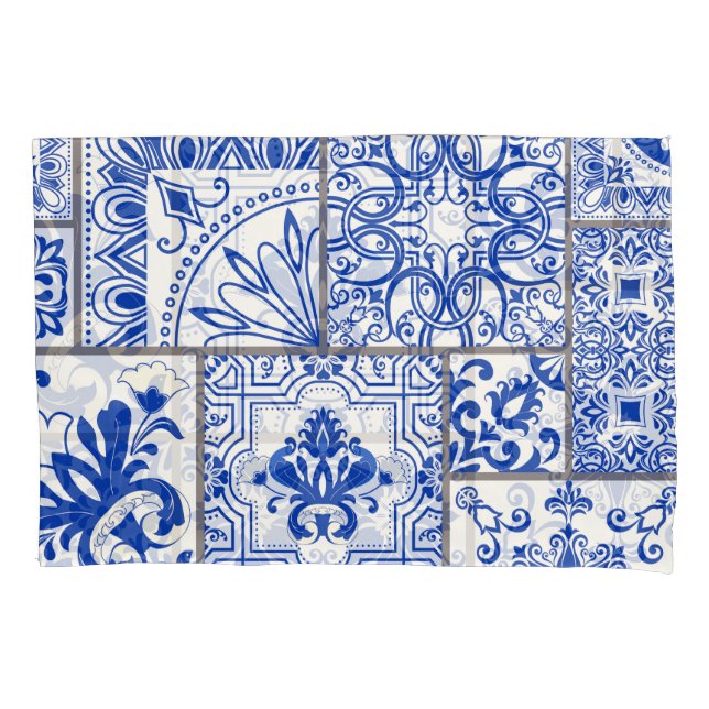 Housse D'oreillers Victorian Majolica : Patchwork Tile Motif. (devant)