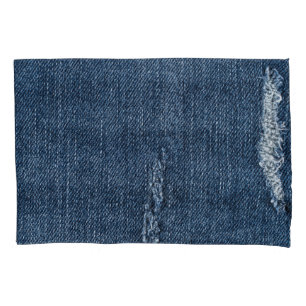Housse D'oreillers Vieux denim déchiré : texture de jeans.
