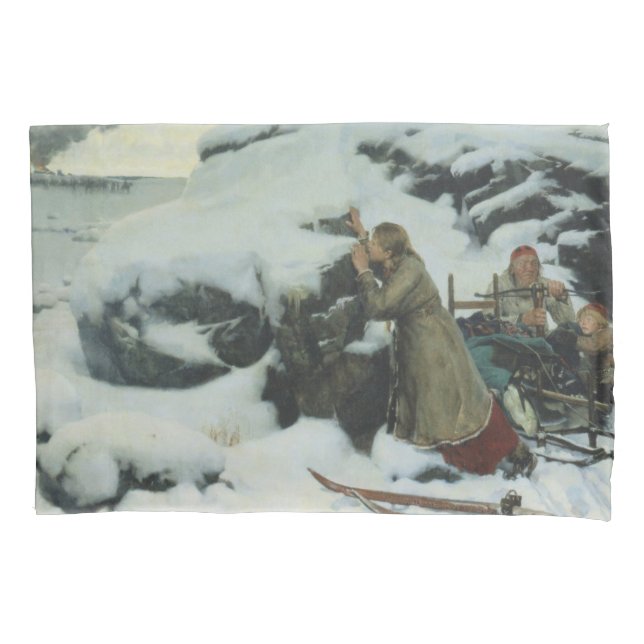 Housse D'oreillers Village brûlé en hiver (par Albert Edelfeue) (devant-gauche)