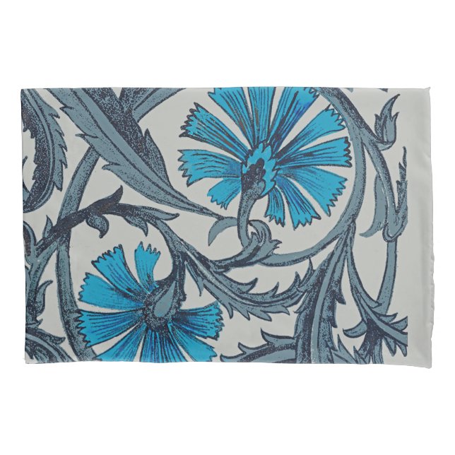Housse D'oreillers vintage bleu antique fleurs artisanat rustique (devant)