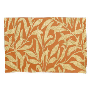 Housse D'oreillers Vintage Burnt Orange et Feuille Motif  or