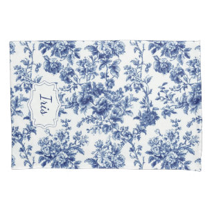 Housse D'oreillers Vintage floral bleu blanc personnalisé