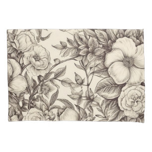 Housse D'oreillers Vintage Floral Sepia Motif (2)
