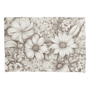Housse D'oreillers Vintage Floral Sepia Motif (5)