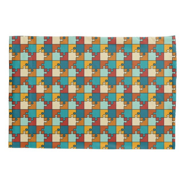 Housse D'oreillers Vintage Jigsaw Puzzle Pièces Motif (Dos)