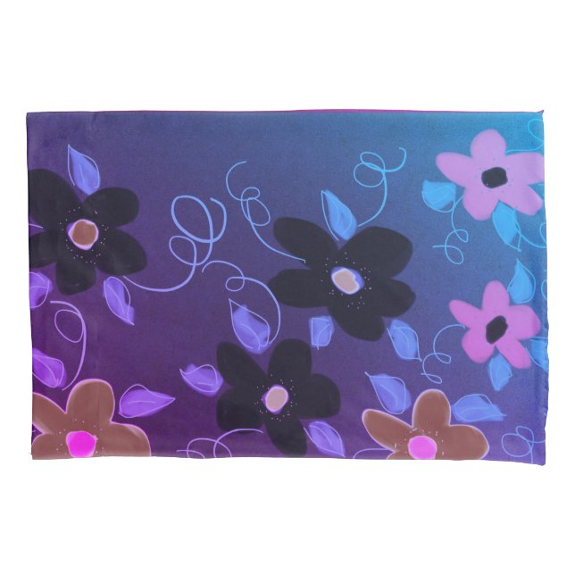 Housse D'oreillers Violet Avec Floral (devant)