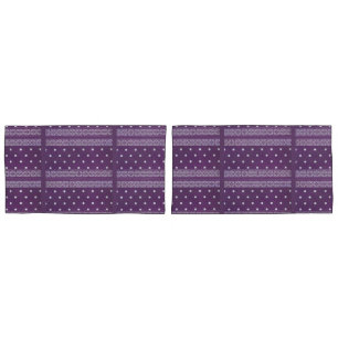 Housse D'oreillers Violet blanc À damiers Polka Dot Floral Damask Art