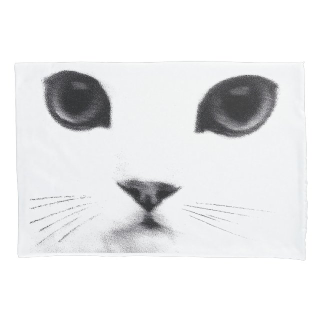 Housse D'oreillers Visage blanc noir de chat (devant)