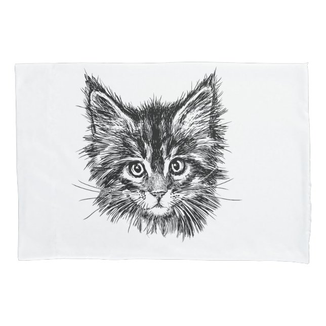 Housse D'oreillers Visage de Kitten noir et blanc (devant)
