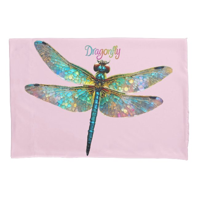 Housse D'oreillers Vitraux Dragon Libellule Colorée (devant)