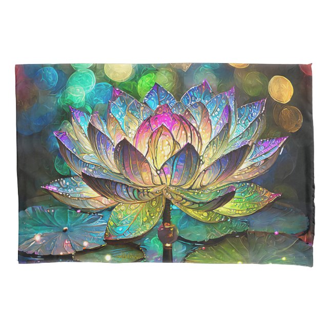Housse D'oreillers Vitreaux Fleur de Lotus Vibrante (devant)