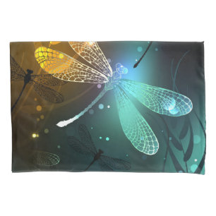Housse D'oreillers Vol de libellule verte lumineuse