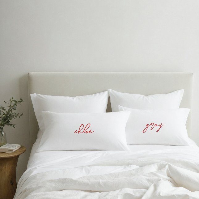 Housse D'oreillers Votre nom Elegant Red Typography Script Pillowcase (Créateur téléchargé)