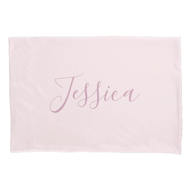 Housse D'oreillers Votre texte | Élégant Script & Soft Blush Rose (devant)