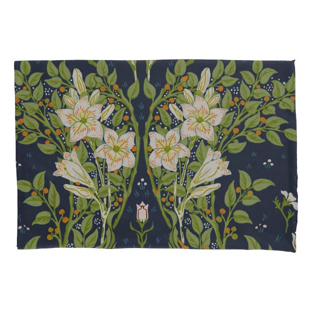 Housse D'oreillers Walter Crane Branches Berry avec Lys blancs (devant)